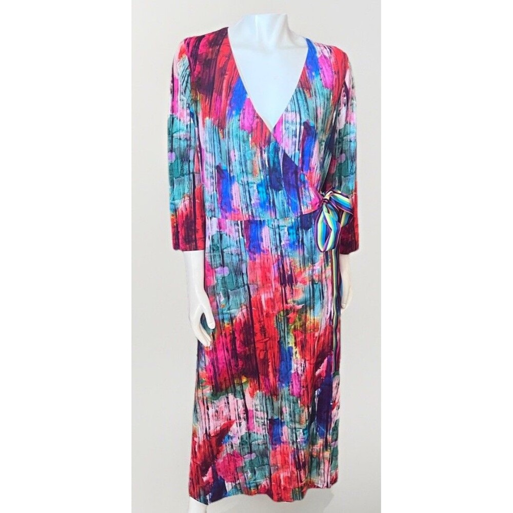 Marina Rinaldi Ornare Belted Multicolor Jersey Wrap Dress NWT $795 Size 14